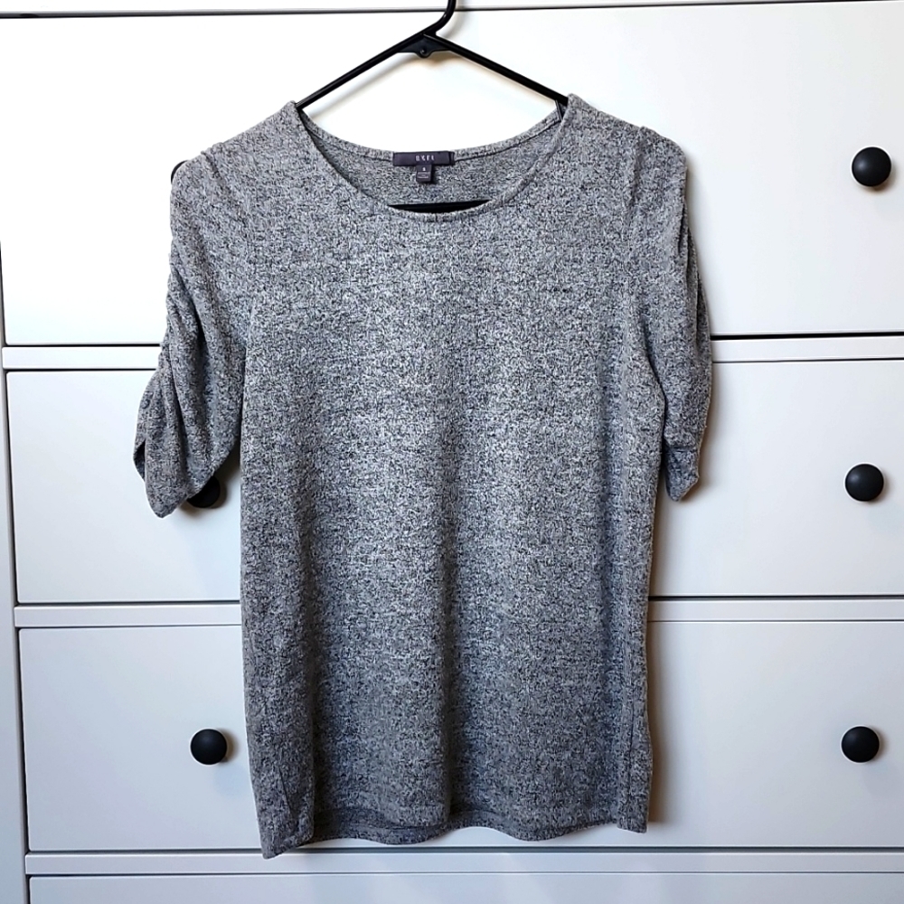 Scrunch Sleeve Gray Blouse - dress, short sleeve, fall, top, knit